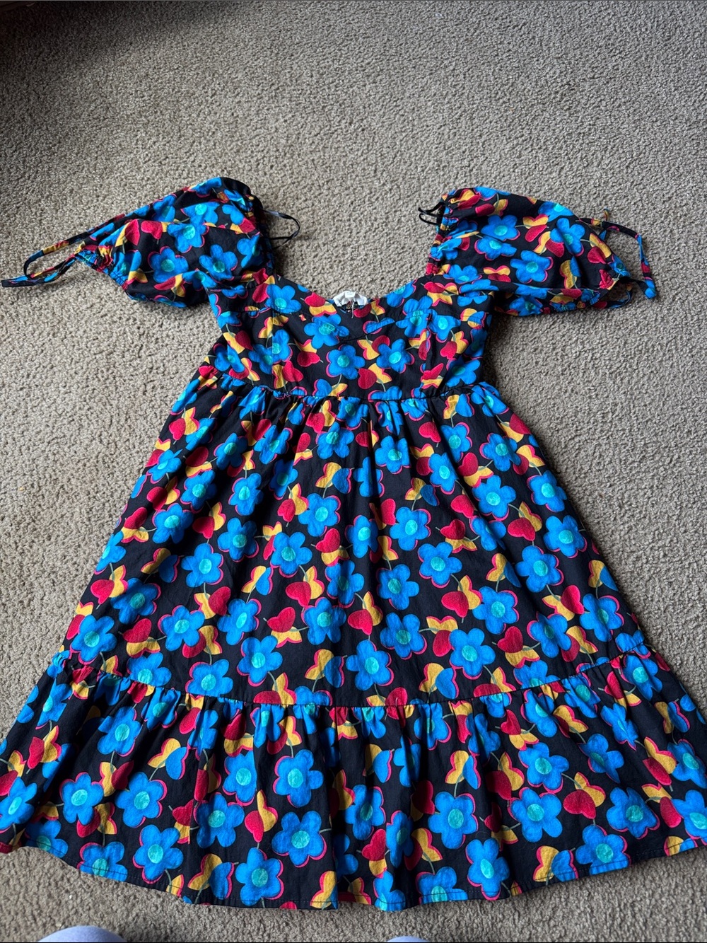 entro Black Mini Dress with Bright Blue and Pink Floral Print